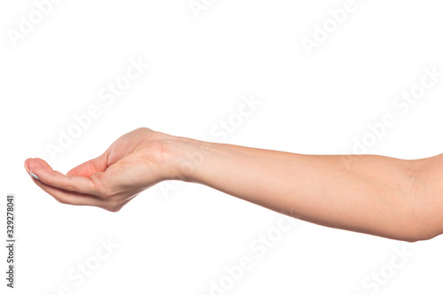 female hand isolated on white background showing hand gestures - Image