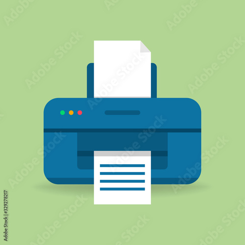 Printer and scanner in flat design with blank paper and shadow. Vector EPS 10