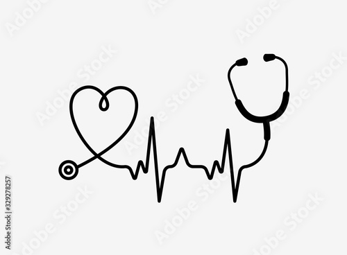 Medical logo design. Stethoscope and cardiogram. Vector