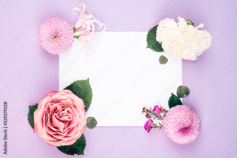 Flower and white card. 