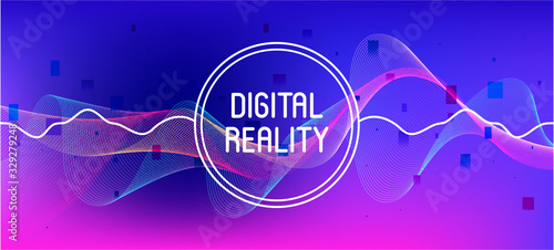 Flying Particles Distressed Purple Vector. Data Analytics Cool Banner. 