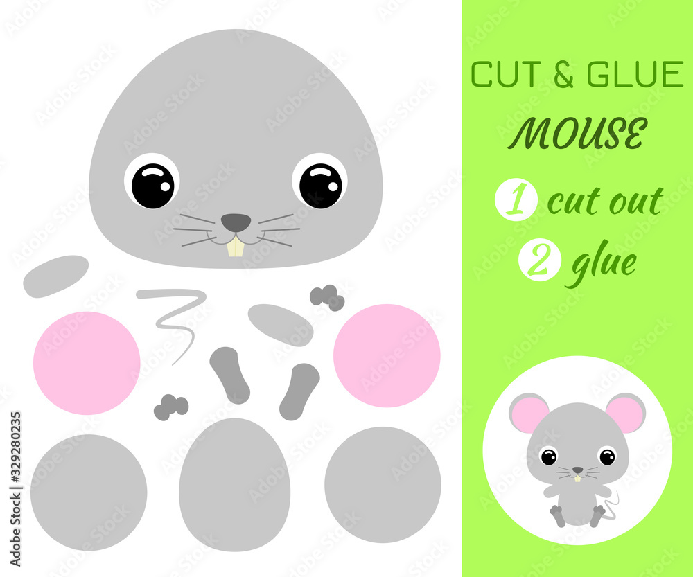 Cut and glue baby sitting mouse. Educational paper game for preschool children. Cut and glue baby sitting mouse. Educational paper game for preschool children.
