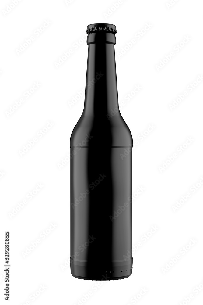 Black 12 oz Beer or Water Bottle. 3D Render Isolated on White. Black 12 oz Beer or Water Bottle. 3D Render Isolated on White.