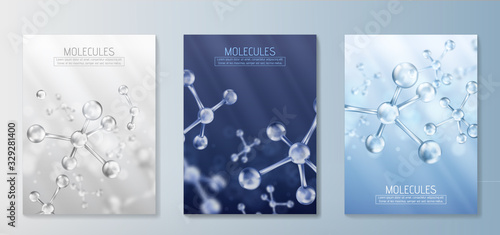 Glass molecules model. Reflective and refractive abstract molecular shape. Vector illustration