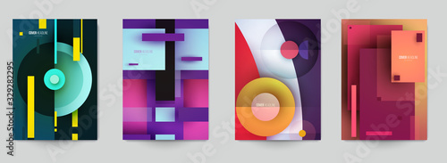 Set of minimal template in paper cut style design for branding, advertising with abstract shapes. Modern background for covers, invitations, posters, banners, flyers, placards. Vector illustration.
