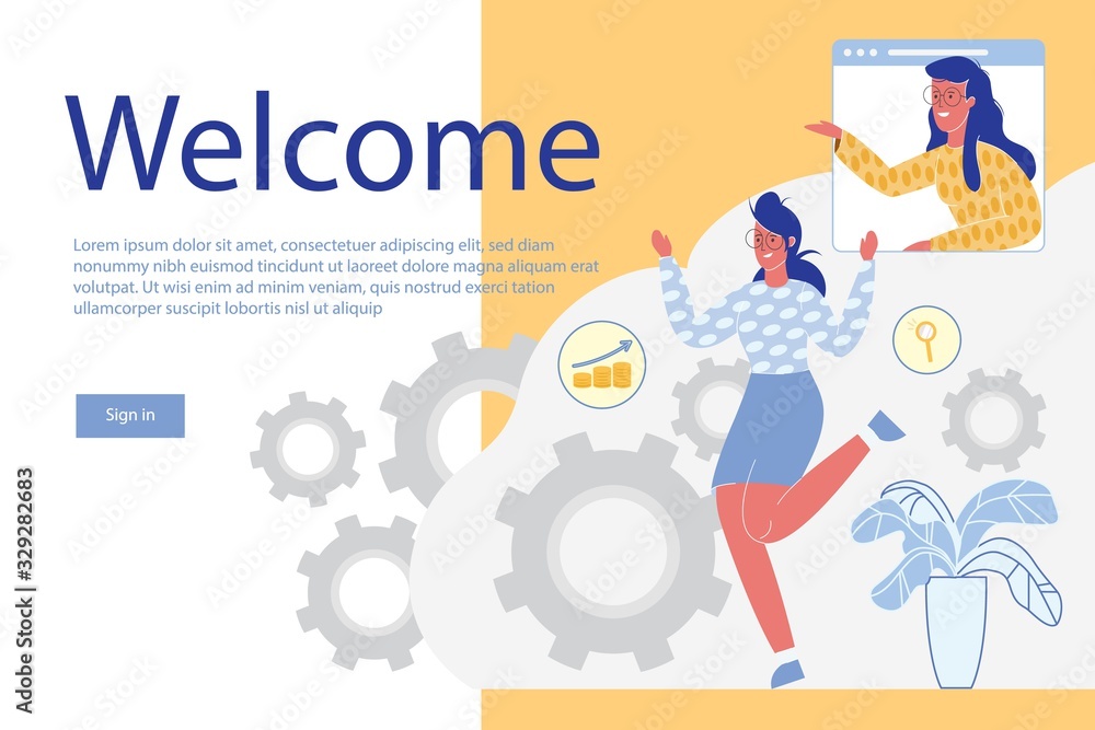 Women Cartoon Characters Welcoming to New Project Investors, Sponsors, Clients or Employees. Financial Partnership, Customers Attraction. Start Up Project Promotion. Trendy Flat Vector Illustration.