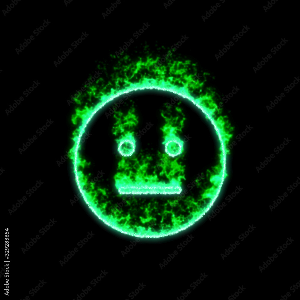The symbol meh burns in green fire The symbol meh burns in green fire