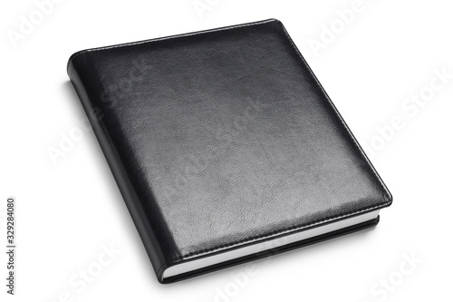 Square leather black book, isolated on white background