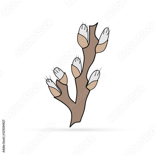 Branch of willow icon isolated on white, doodle kids hand drawing art, eco logo, sticker, vector stock illustration