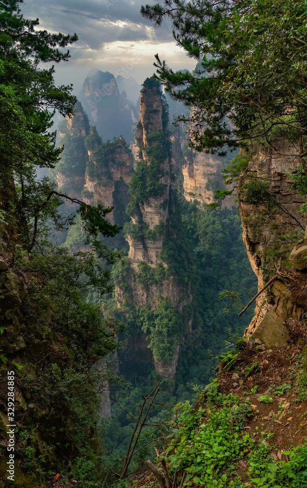 Giant rock formation. A column mountain called Hallelujah in  Yuanjiajie Scenic Area, Zhangjiajie National Forest Park, Hunan province, China. 