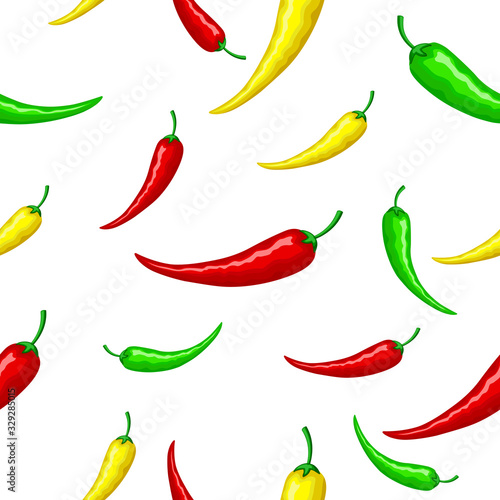 Mexican hot pepper. Seamless ornament, pattern, background and template. Vector square white background
