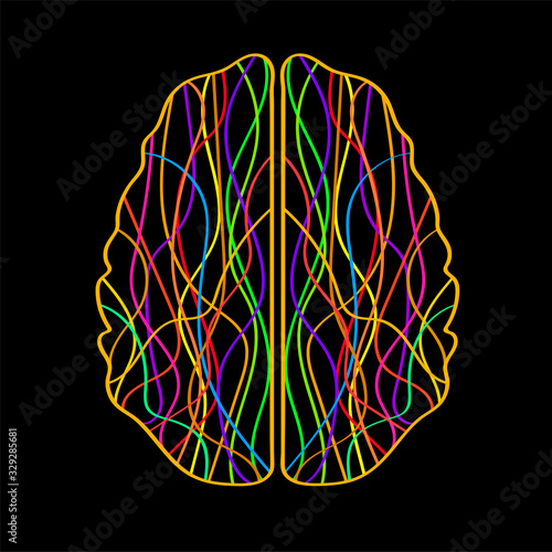 Abstract human brain of colorful stripes and lines. Vector illustration