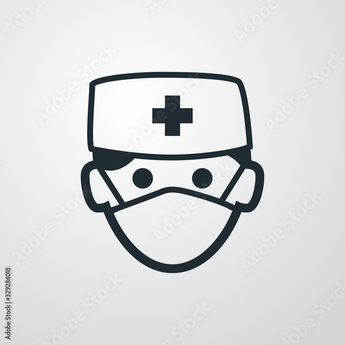 Icono plano médico con máscara hospital en fondo gris