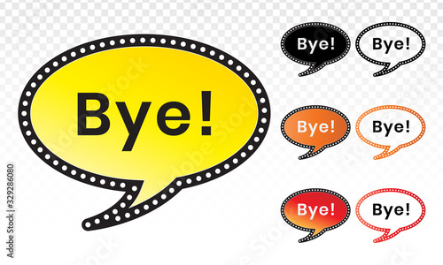 Cartoon speech bubble or dialogue balloon with the word "Bye" or goodbye line art icon for comic applications and websites