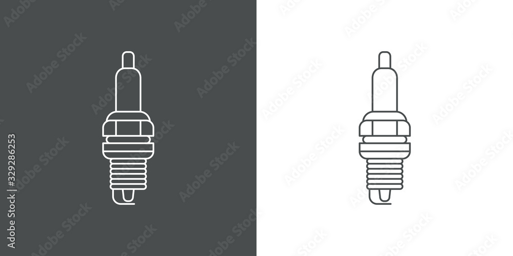 Icono plano lineal bujía de motor en fondo gris y fondo blanco Icono plano lineal bujía de motor en fondo gris y fondo blanco