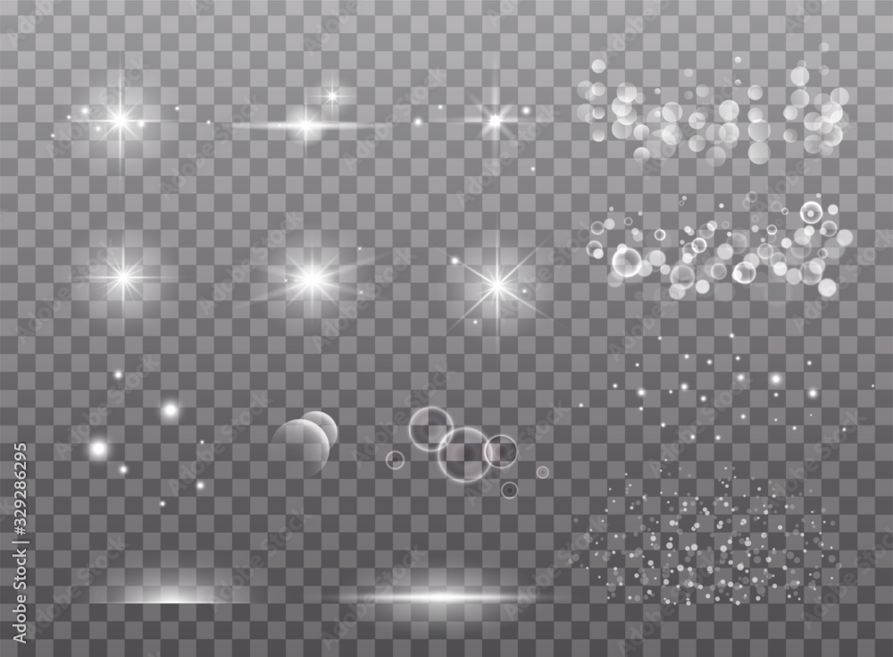 Light effects collection. Copper lights effects. Sparkle and glitter. Vector illustration.