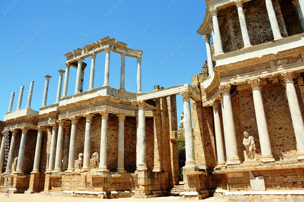 Fototapeta premium ruins of ancient temple ruins with columns and statues