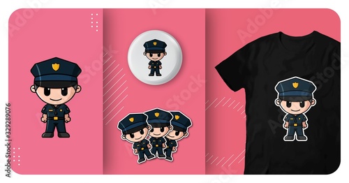 cute police officer logo character mascot t shirt badge and sticker design