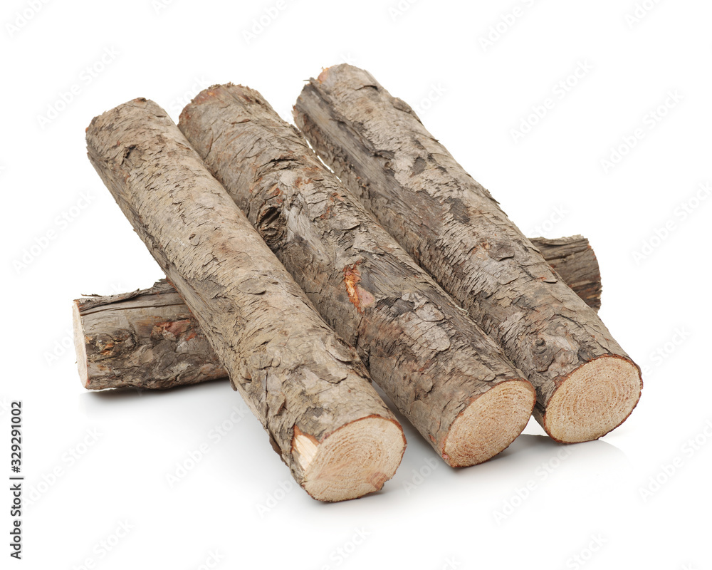 Pine logs on white background
