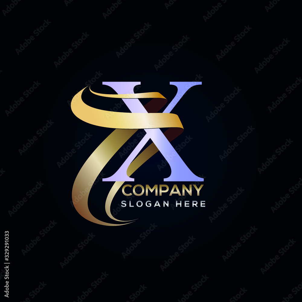 X luxury letter logo design with golden ribbon X luxury letter logo design with golden ribbon
