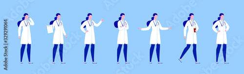 Doctor in various poses. Character design set. Vector illustration in a flat cartoon style. photo
