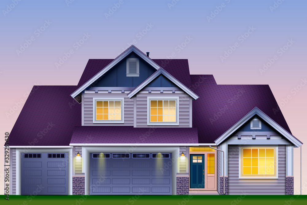 Realistic vector house illustration. Family house.