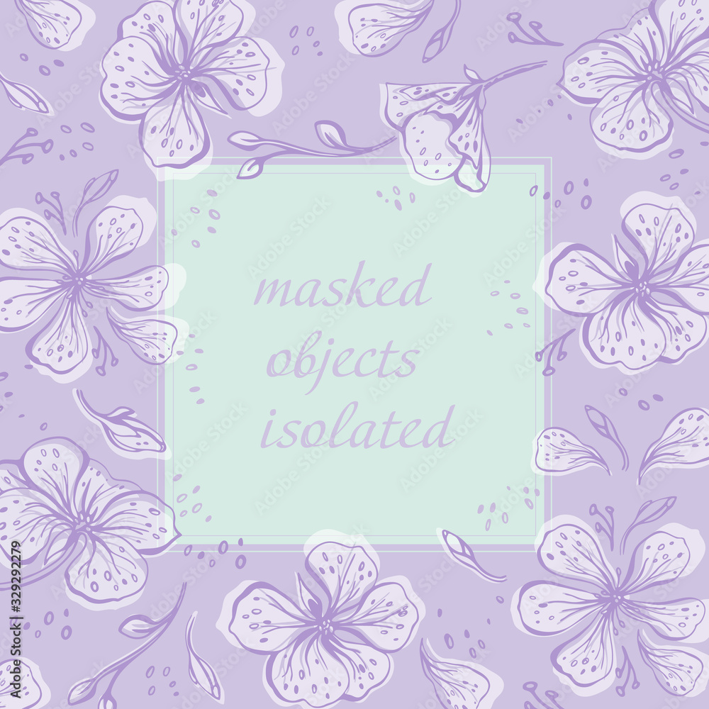 Decorative background Flower meadow. Vector isolated elements for your design. Web banner. Masked objects isolated. Wedding invitation, Valentines day, birthday cards. EPS 10