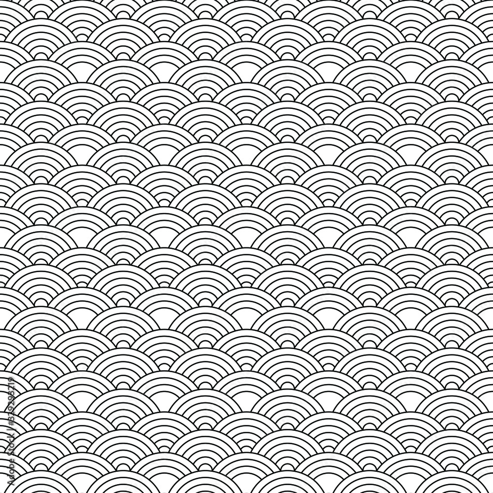 Black and white geometric circle impossible background seamless pattern. Round vector illustration for greeting cards, cover, flyer, wallpaper. Abstract texture ornament design, repeating tiles