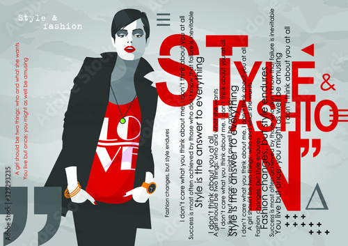 Fashion girl in styke Pop art with quote. Vector illustration.