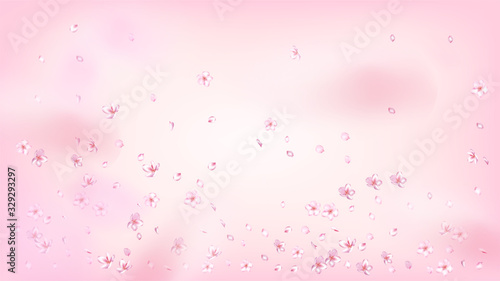 Nice Sakura Blossom Isolated Vector. Watercolor Showering 3d Petals Wedding Texture. Japanese Gradient Flowers Illustration. Valentine, Mother's Day Summer Nice Sakura Blossom Isolated on Rose