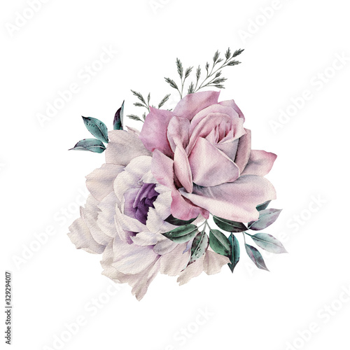 Bouquet of flowers  can be used as greeting card  invitation card for wedding  birthday and other holiday and  summer background. Watercolor illustration