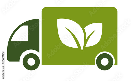 Green truck, isolated icon, eco fuel, electric van