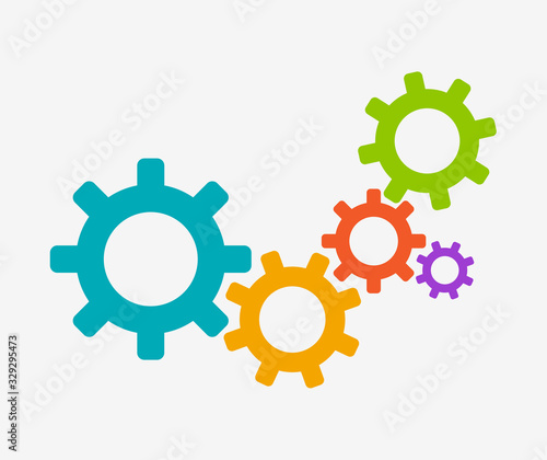 Gear color icon, set of gears icons, gears border graphics vector illustration on gray background