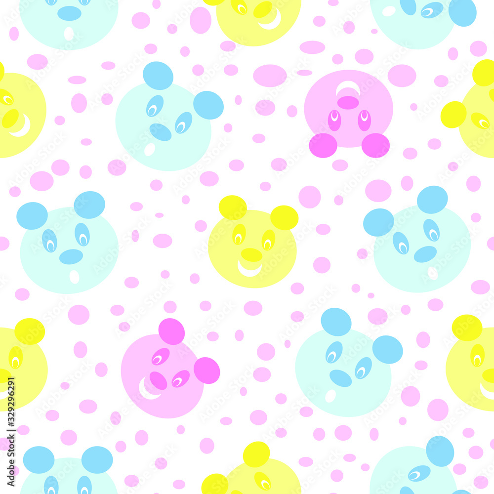 blue, pink, yellow, teddy seamless repeat pattern