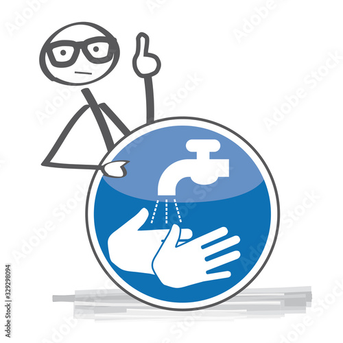 Figur mit Hinweisschild - Hände waschen nach ISO 7010