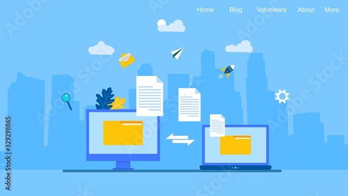 File Transfer. Files transferred Encrypted Form. Program for Remote Connection between two Computers.Vector Illustration, Suitable For web landing page,Wallpaper, 