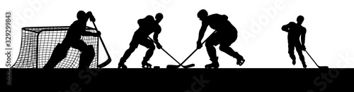 Ice hockey players in silhouette playing a match game scene