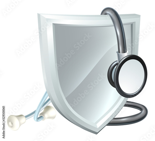 A shield and doctors stethoscope medical health concept icon