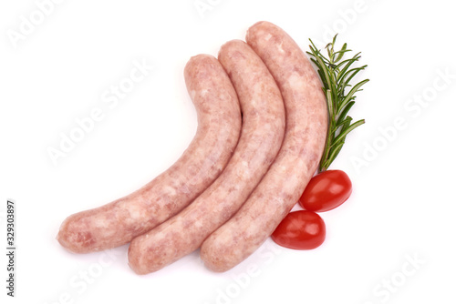 Sausages for frying, grill pork sausages, isolated on white background