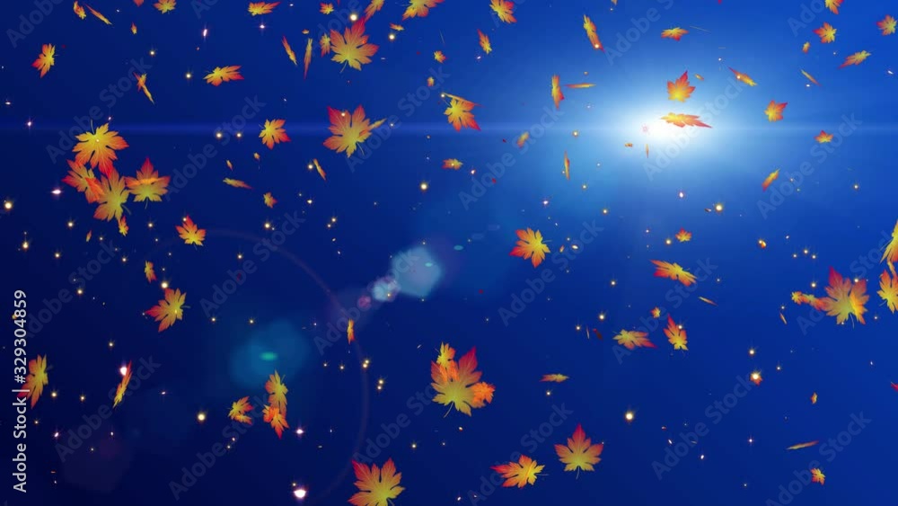 Seamless Loop Miracle Of Falling Beautiful Autumn Leaves With Shiny Glitter Dust In The Wind Against Blue Lens Flare Of Sun Light Animation Seamless Loop Miracle Of Falling Beautiful Autumn Leaves With Shiny Glitter Dust In The Wind Against Blue Lens Flare Of Sun Light Animation