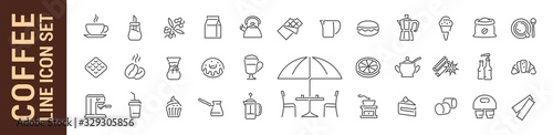 Coffee vector isolated line icon set. Coffe & dessert