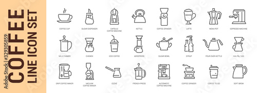 Coffee vector isolated line icon set. Coffe makers