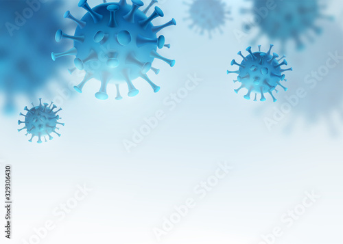 Virus, bacteria vector background. Cells disease outbreak. Coronavirus alert pattern. Microbiology medical concept for banner, poster or flyer with copy space at the down