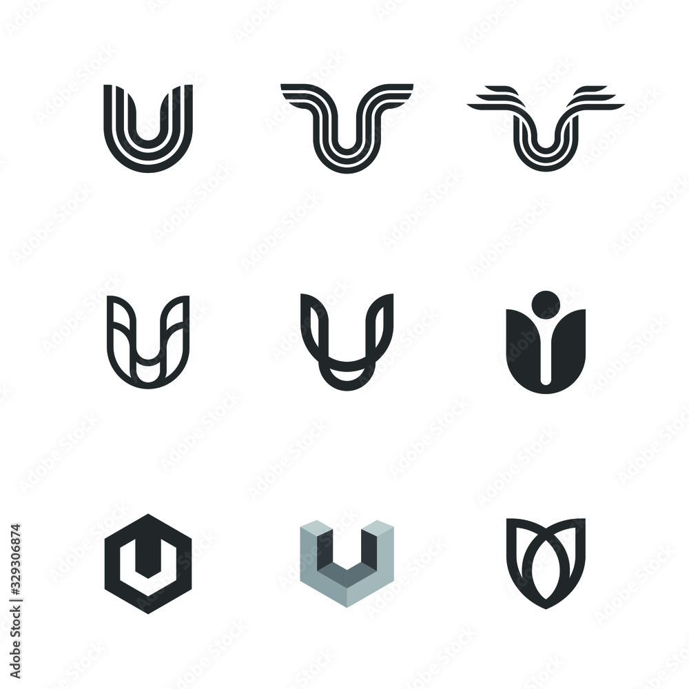 Letter U Logo Set Collection Lettermark Monogram - Typeface Type Emblem Character Trademark