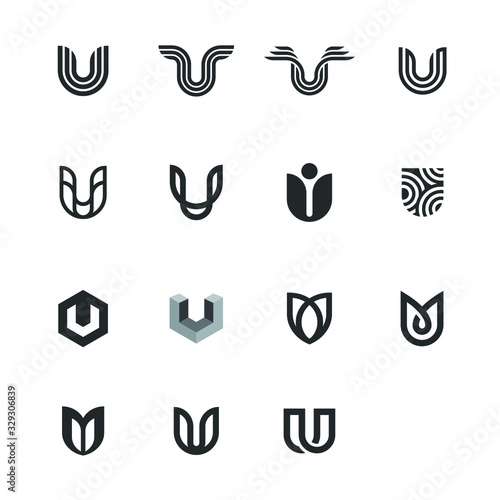 Letter U Logo Set Collection Lettermark Monogram - Typeface Type Emblem Character Trademark