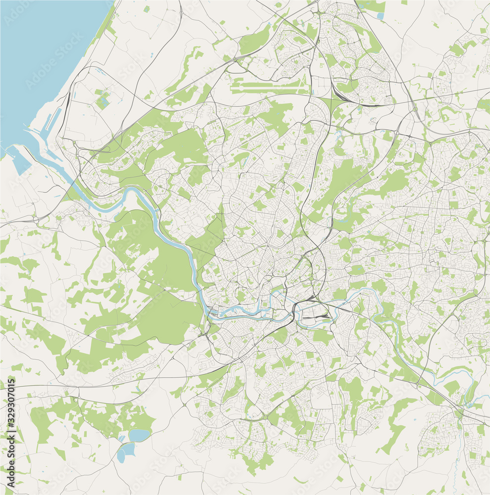 Fototapeta premium map map of the city of Bristol, South West England, England, UK