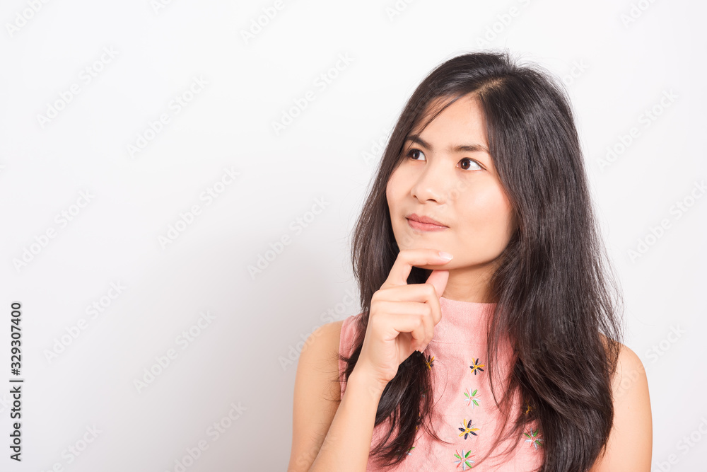 Portrait Asian beautiful young woman she thinking Portrait Asian beautiful young woman she thinking