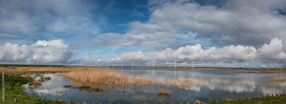 Sneum Sluse behind the dikes with bird areas, Esbjerg Denmark