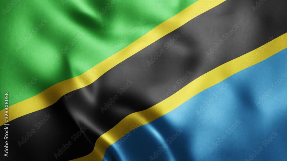 Loop animation of Photo Realistic fabric waving flag of Tanzania Ultra HD 4K Tanzania National Flag