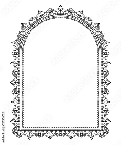 Frame in eastern tradition. Stylized with henna tattoos decorative pattern for decorating covers for book, notebook, casket, magazine, postcard and folder. Flower mandala in mehndi style.